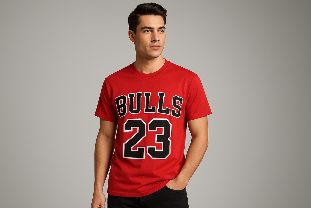 Male Model in Red Bulls T-shirt