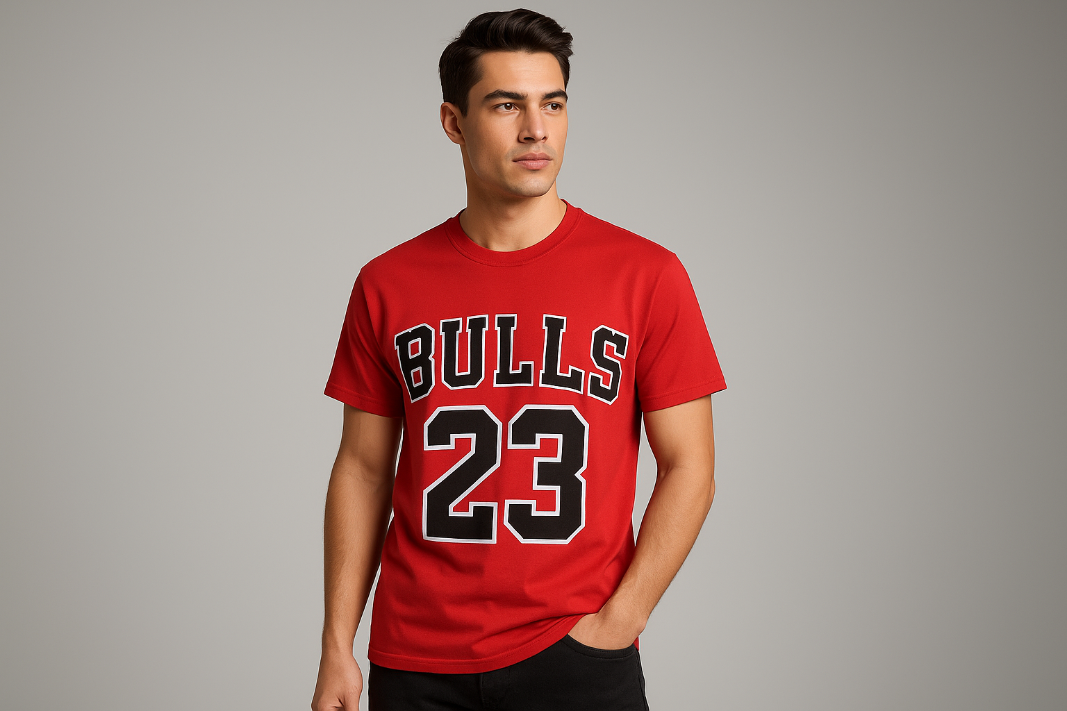Male Model in Red Bulls T-shirt