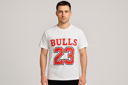 Male Model in White Bulls T-shirt